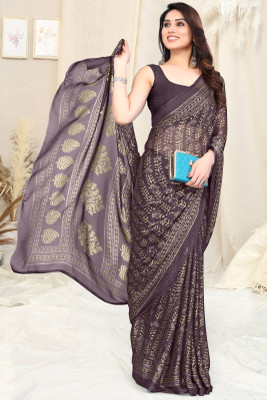 MIRCHI FASHION Printed, Blocked Printed Hand Batik Chiffon, Georgette Saree(Magenta, Beige)