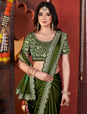 Vivan Fab Embroidered Bollywood Silk Blend Saree(Multicolor)