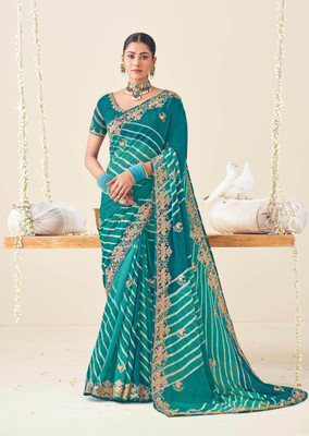Laxmipati sarees Embroidered Saree with Attached Blouse Chiffon Saree(Blue)