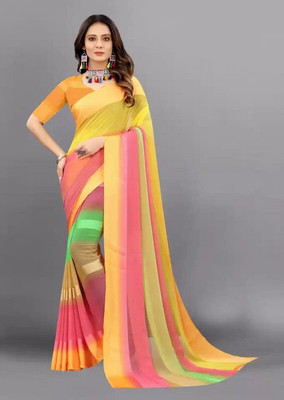 HouseOfCommon Color Block Bollywood Georgette Saree(Multicolor)