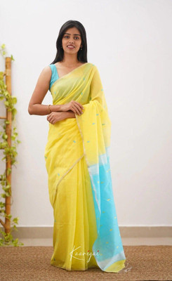ShivLeela Digital Print, Woven Bollywood Linen Saree(Yellow)