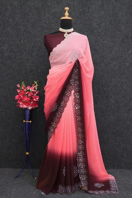 meaven tex Embellished Bollywood Georgette Saree(Pink)