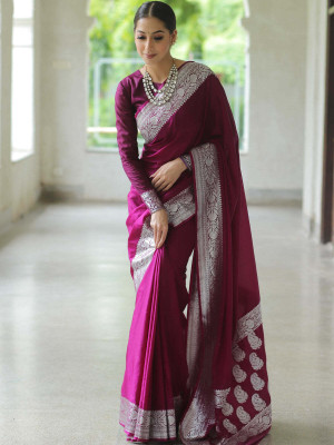 Tradivibe Solid/Plain Bollywood Jimmy choo Saree(Purple)