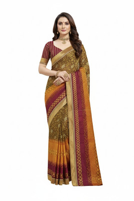 ShivMaya Embellished, Woven Daily Wear Brasso Saree(Brown, Gold, Orange)