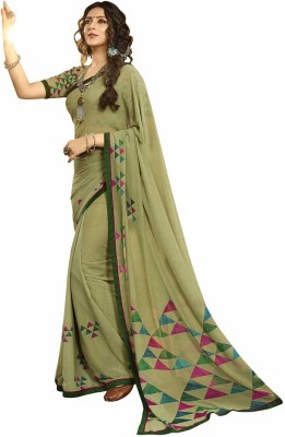 Hinayat Fashion Printed Daily Wear Georgette, Chiffon Saree(Light Green)