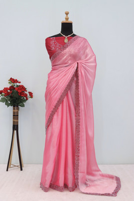 VarniRaaj Fashion Embellished, Embroidered Bollywood Art Silk Saree(Pink)