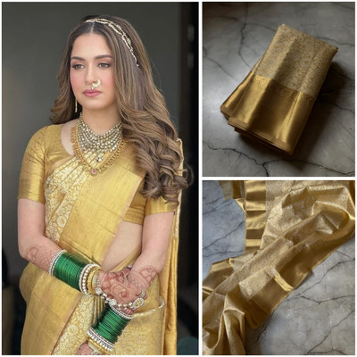 Dujjan Silk Emporium Woven Kanjivaram Tissue Saree(Beige)