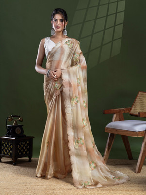 Tasrika Floral Print Bollywood Organza Saree(Orange)