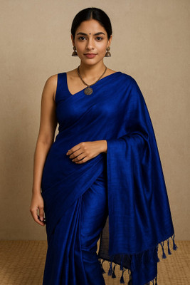 sareen Solid/Plain Bollywood Tissue, Pure Silk Saree(Blue)