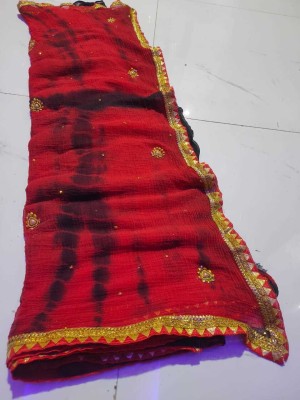 Neelkanth Ent Blocked Printed, Hand Painted, Graphic Print, Striped Daily Wear Chiffon Saree(Red)