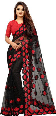 YARA CREATION Embroidered Bollywood Net Saree(Black)