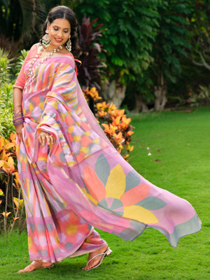 Anouk Rustic Printed Tant Cotton Blend Saree(Multicolor)