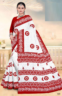 mahakali Printed Patola Pure Cotton Saree(White)