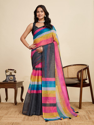 VISVASTA Woven Bollywood Linen Saree(Multicolor)