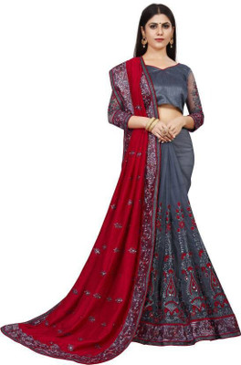 Styli-Nar Creation Embroidered Bollywood Georgette Saree(Maroon, Grey)