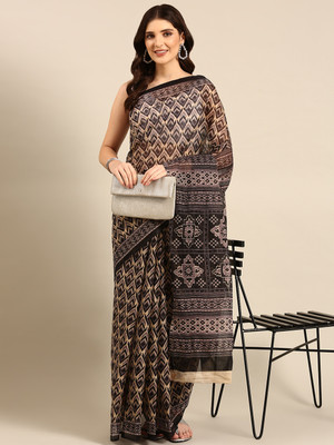 SHANVIKA Printed Daily Wear Pure Cotton Saree(Black)