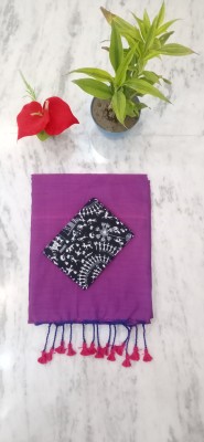 SMRITI BOUTIQUE Solid/Plain, Printed Kalamkari Handloom Pure Cotton Saree(Purple, Black)