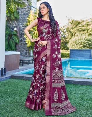 Samah Woven, Embellished, Printed Bollywood Art Silk, Silk Blend Saree(Purple, White)