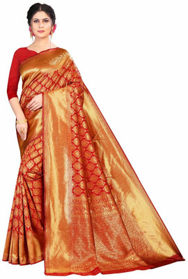 Miren Self Design Banarasi Jacquard Saree(Red)