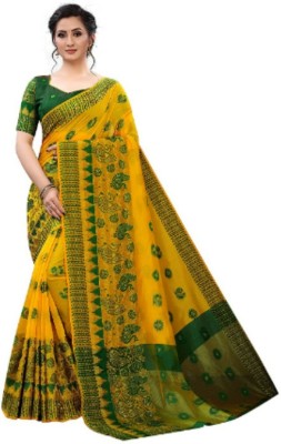 PMW Printed Dharmavaram Cotton Silk Saree(Yellow)