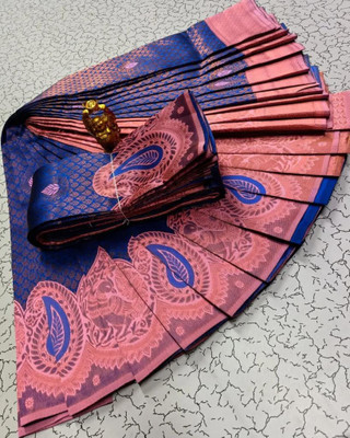 het designer studio Printed Banarasi Jacquard, Art Silk Saree(Blue)