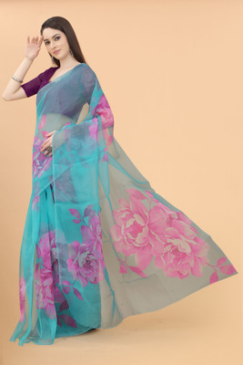 RJB Digital Print Bollywood Organza Saree(Multicolor)