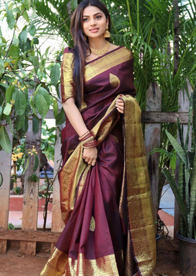 Juhi Collection Self Design Banarasi Art Silk Saree(Purple)