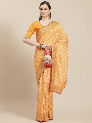 Divastri Printed Bandhani Georgette Saree(Yellow)