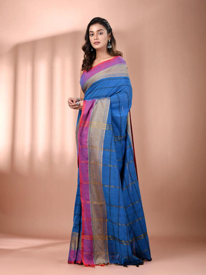 Rnn Saree Embroidered Handloom Pure Cotton Saree(Light Blue)