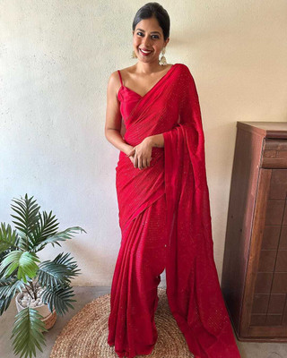 AKSHAR PATRON ENTERPRISE Self Design Bollywood Georgette Saree(Red)