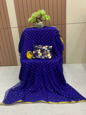 JiproStore Printed Bollywood Chiffon Saree(Dark Blue)