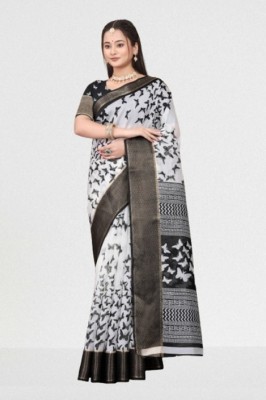 VRUTA FASHION Printed Daily Wear Cotton Linen Saree(Black)