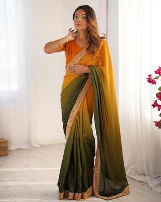 Tasrika Solid/Plain Bollywood Chiffon Saree(Mustard, Green)