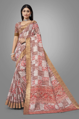 VLS Prints Digital Print Bollywood Linen Saree(Brown)