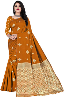 ZAKHRO Self Design Chanderi Cotton Silk Saree(Orange)