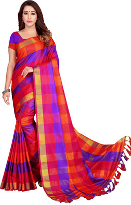 PRIYANSH CREATION Checkered Daily Wear Cotton Silk Saree(Multicolor)