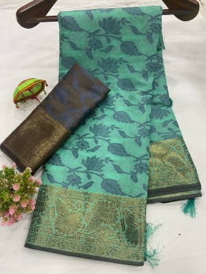Gajal Self Design, Woven Kanjivaram Pure Cotton, Cotton Silk Saree(Light Green)