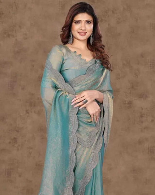 Mishti Embroidered Handloom Handloom Chiffon Saree(Light Blue)