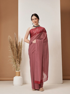 SILK ZONE Color Block Bollywood Mulmul Saree(Maroon)