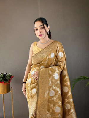 MAHADEV DESIGN Woven Banarasi Pure Silk Saree(Gold)