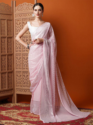 ANOUK Printed Bollywood Georgette Saree(Pink)