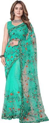 G JELLY FASHION TREE Embroidered Bollywood Net Saree(Light Green)