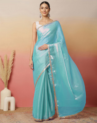 Tasrika Dyed, Embellished Bollywood Chiffon Saree(Blue)