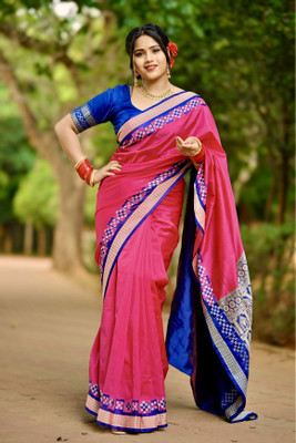sareeslatest designer Woven, Temple Border Sambalpuri Art Silk Saree(Pink)