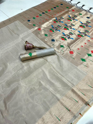 Pandadi Saree Woven Paithani Cotton Silk Saree(Grey)