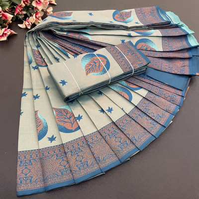 looknchoice Woven Kanjivaram Pure Silk, Art Silk Saree(Light Blue)