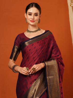 WINKLECART Woven Mysore Handloom Pure Silk Saree(Red)