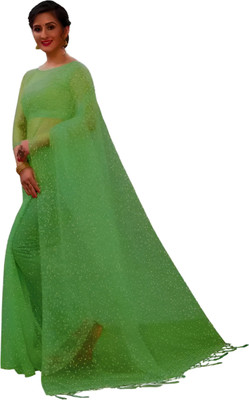 MAAFAB Self Design Bollywood Net Saree(Light Green)