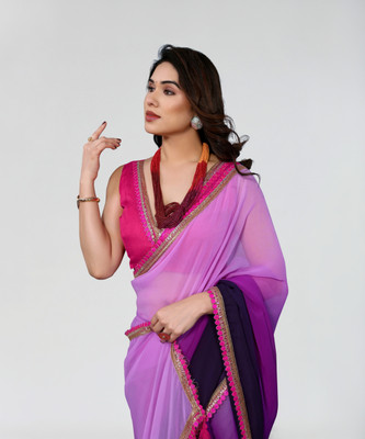 APERA Solid/Plain Bollywood Georgette Saree(Purple)