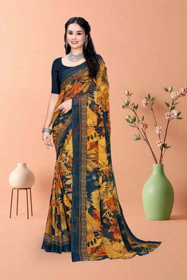 pvssaree Floral Print, Printed Bollywood Georgette Saree(Multicolor)